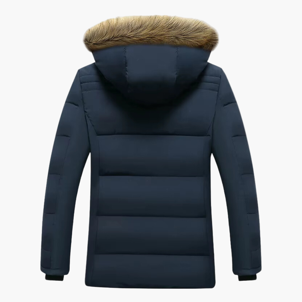 Men's Fur-Lined Winter Jacket with Detachable Hood and Weather-Resistant Shell