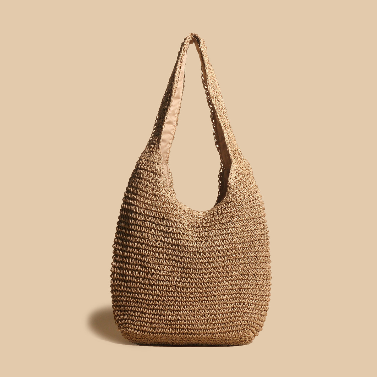 Woven Tote for Women with Curved Silhouette and Long Shoulder Strap, 14 x 5 x 11 in