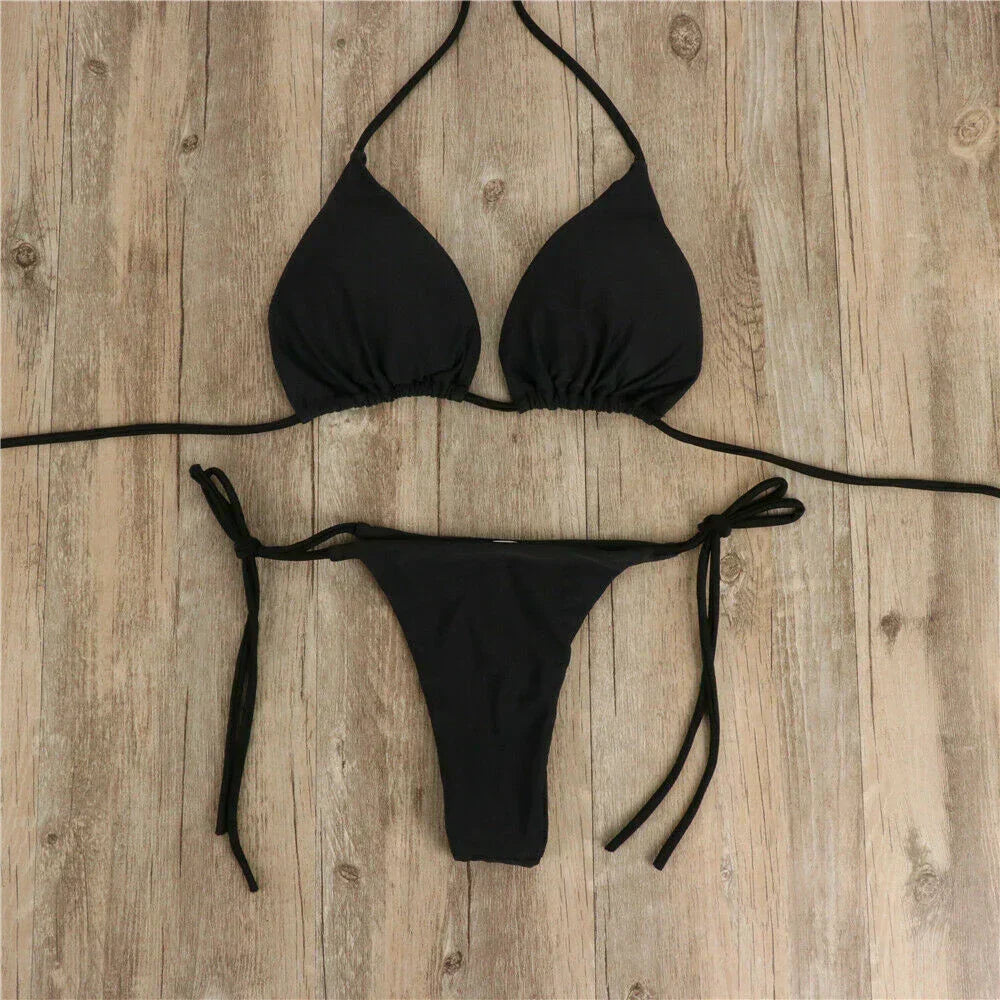 Womens Bikini Set with Adjustable Tie Closures and Minimal Silhouette