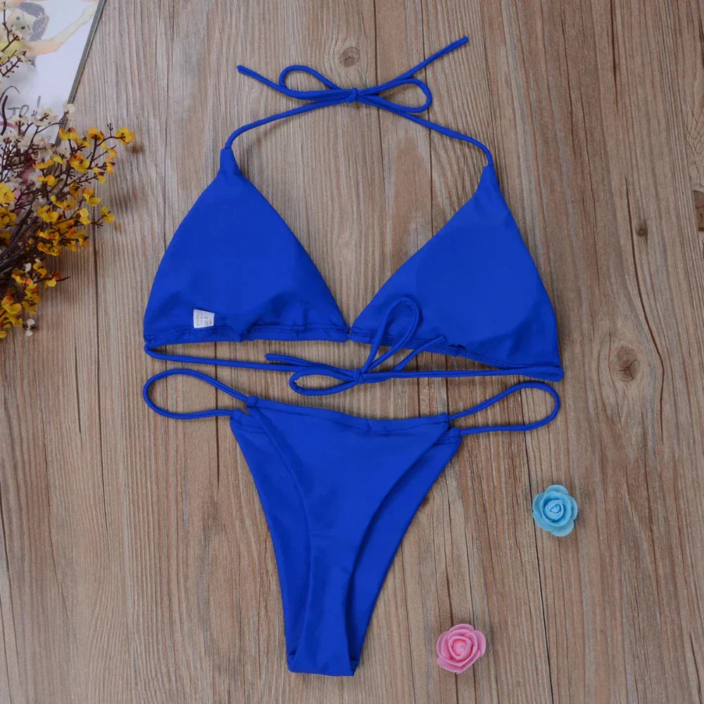 Womens Bikini Set with Adjustable Tie Closures and Minimal Silhouette