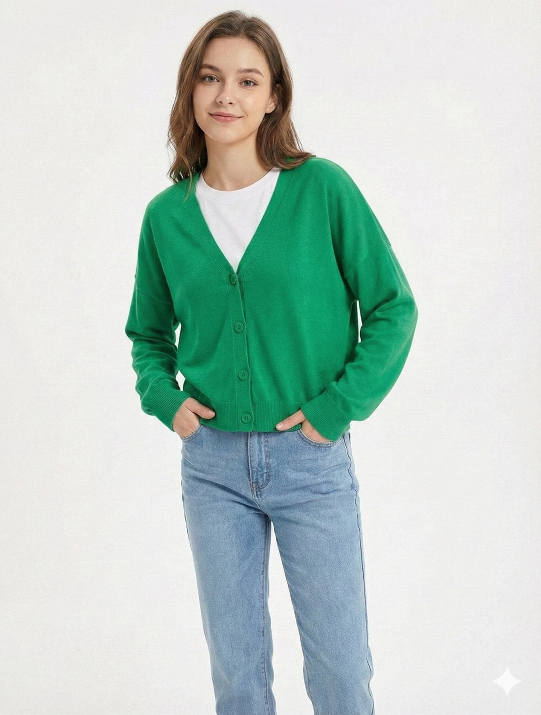 Button-Front Cardigan with Textured Knit and Relaxed Fit, Hip-Length Long Sleeve