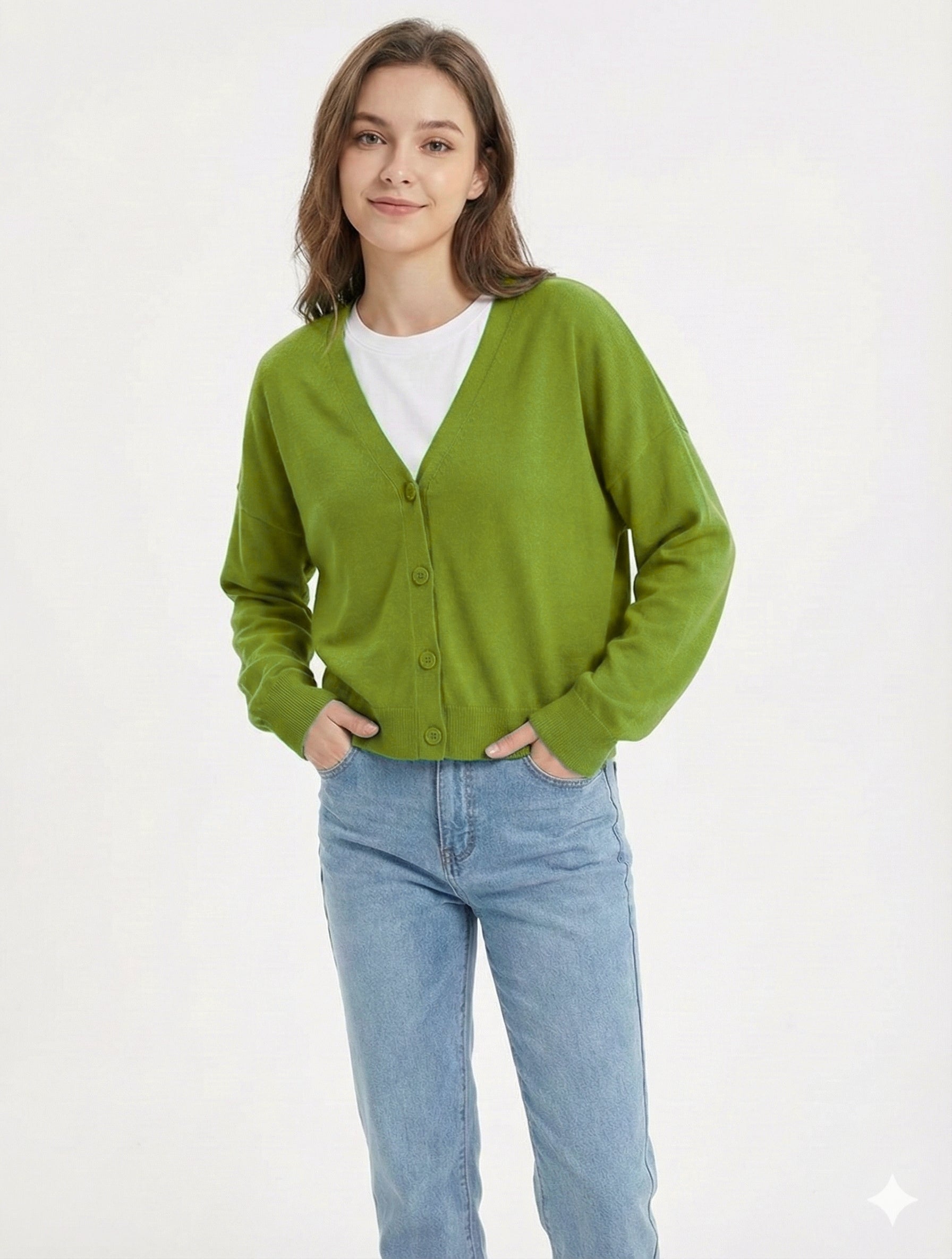 Button-Front Cardigan with Textured Knit and Relaxed Fit, Hip-Length Long Sleeve