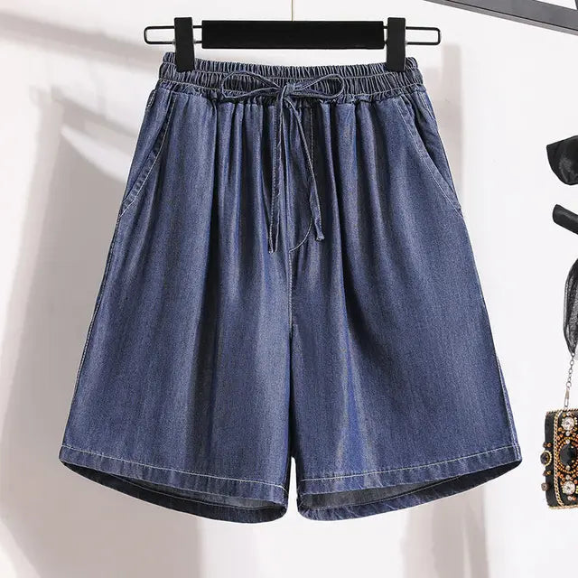 Wide Leg Shorts for Women with Stretch Waistband and Relaxed Fit, Cotton Blend