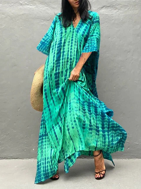 Tie Dye Maxi Dress with Relaxed Fit and Lightweight Breathable Fabric, Boho