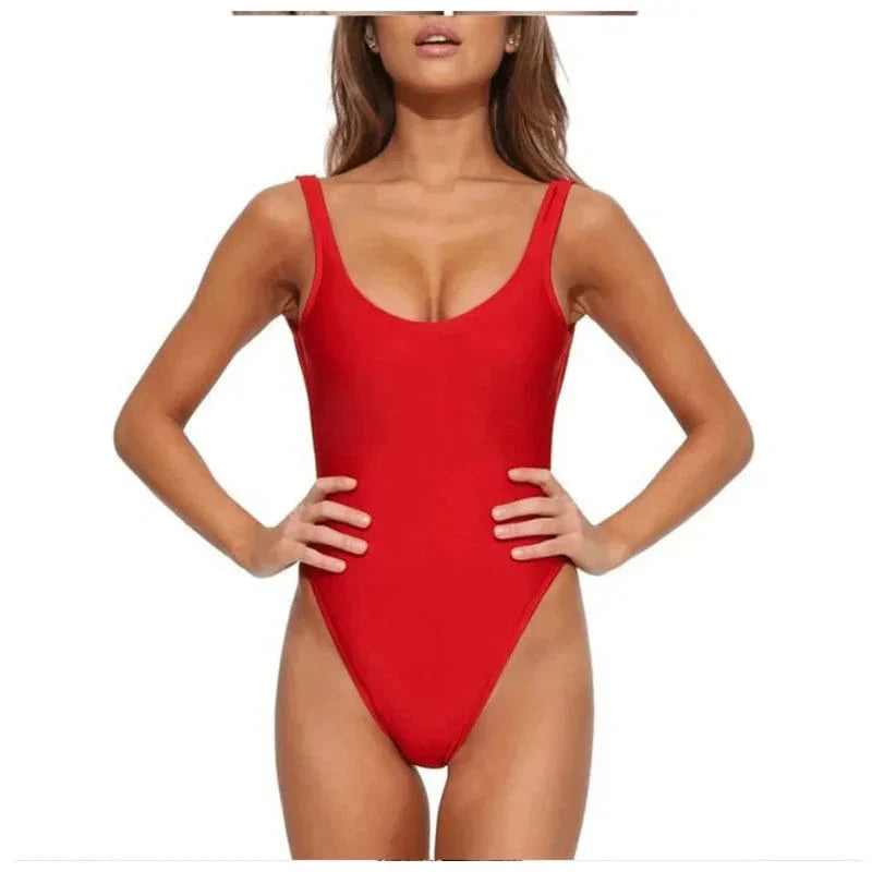 One-Piece Swimsuit for Women with Scoop Neck and Open Back, Quick-Dry Lined