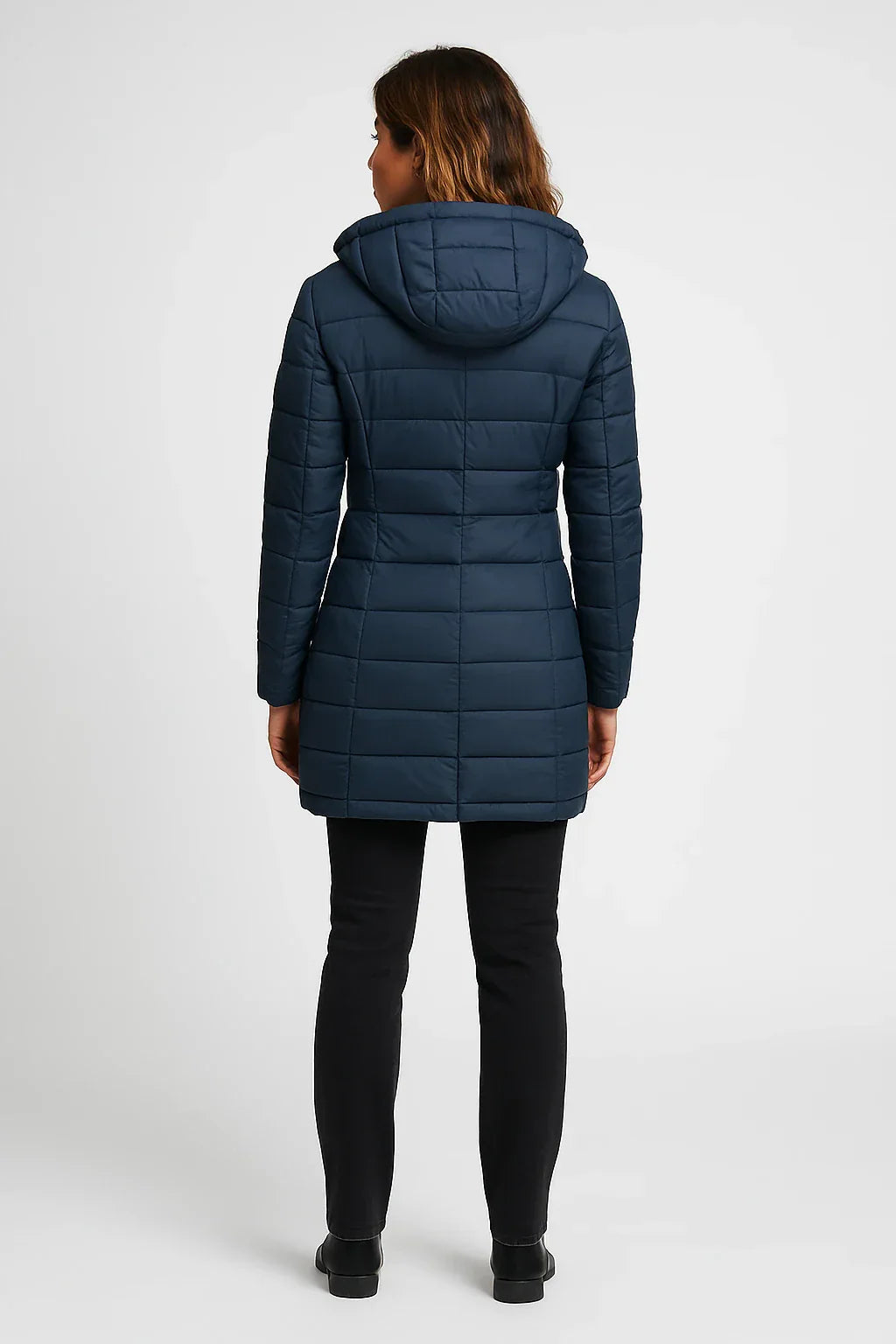 Women's Quilted Puffer Jacket with Detachable Hood and Mid-Length Fit