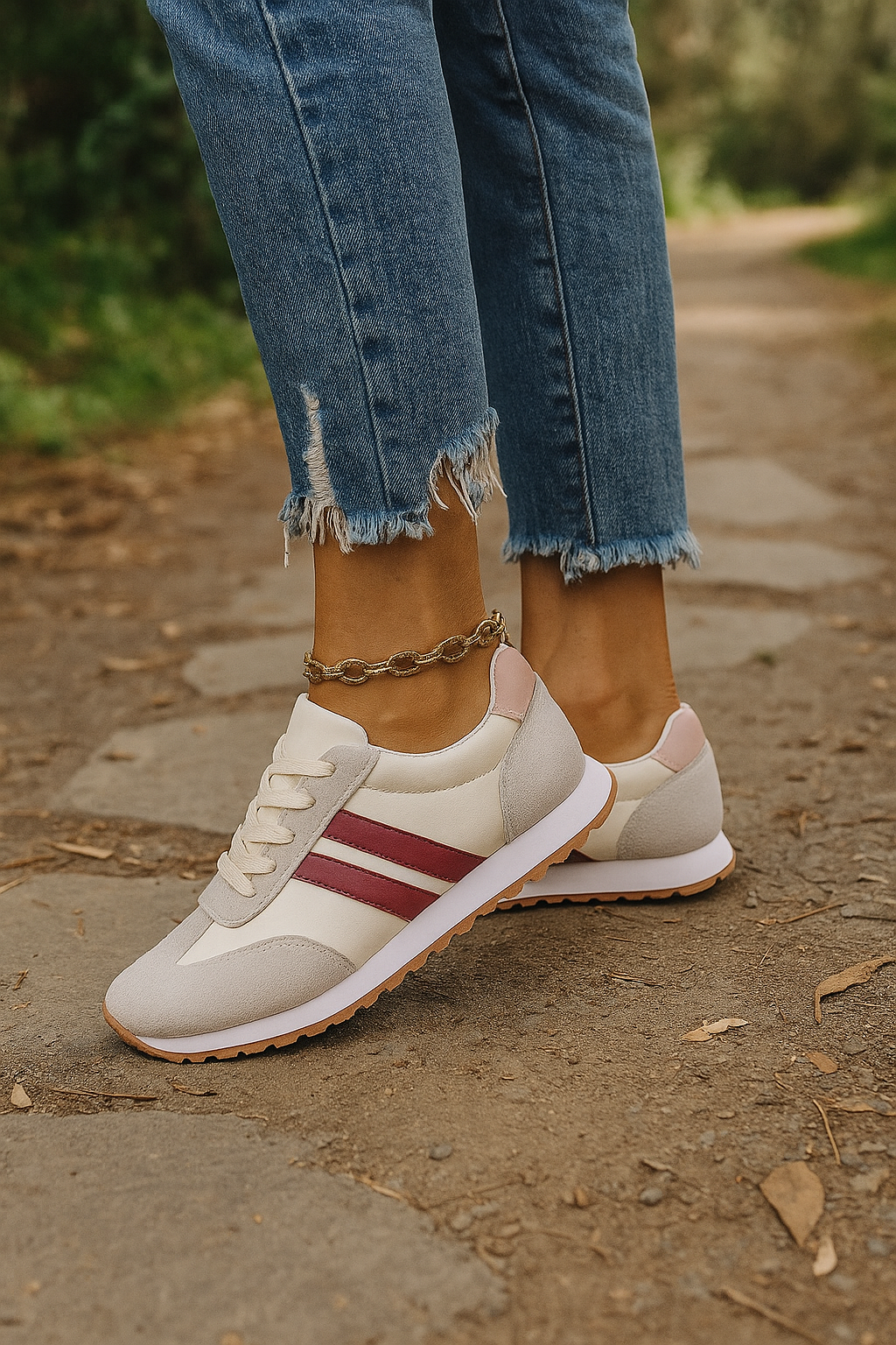 Women's Athletic Running Sneakers with Stripe Detailing and Cushioned Sole