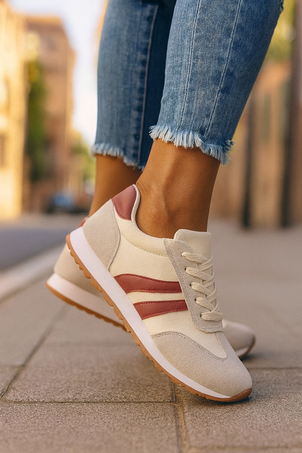 Women's Athletic Running Sneakers with Stripe Detailing and Cushioned Sole