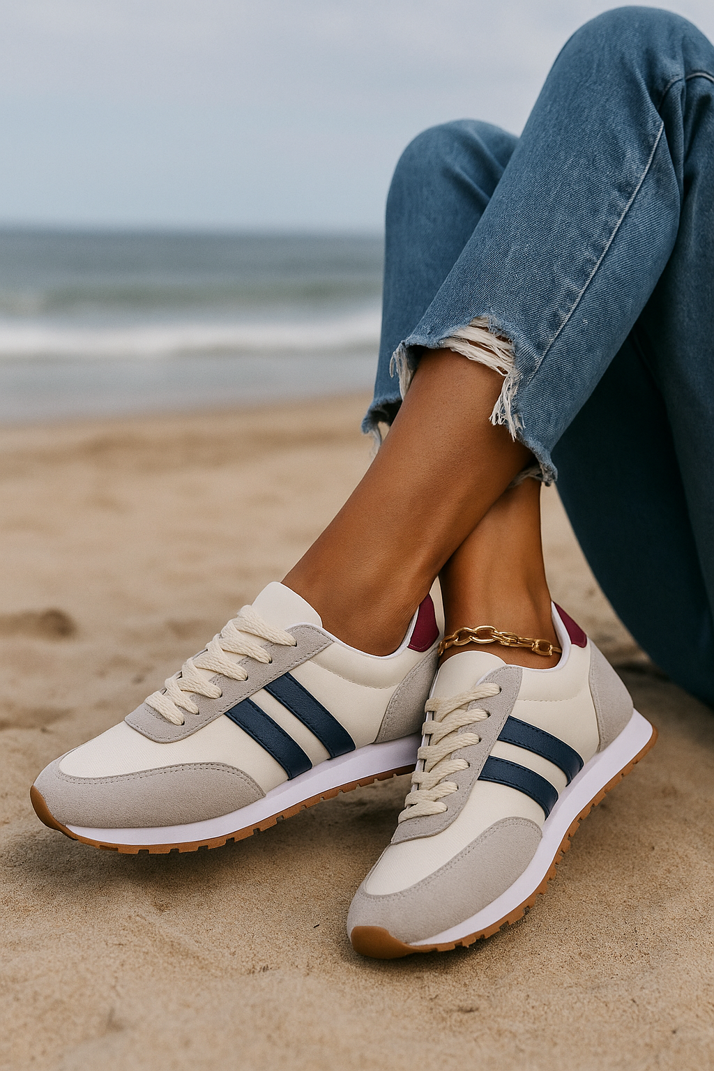 Women's Athletic Running Sneakers with Stripe Detailing and Cushioned Sole