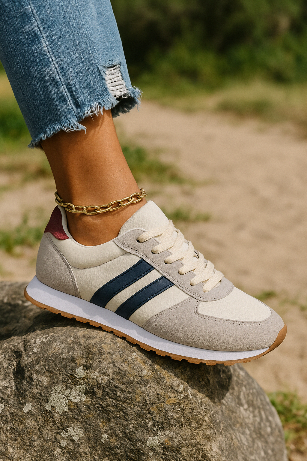 Women's Athletic Running Sneakers with Stripe Detailing and Cushioned Sole