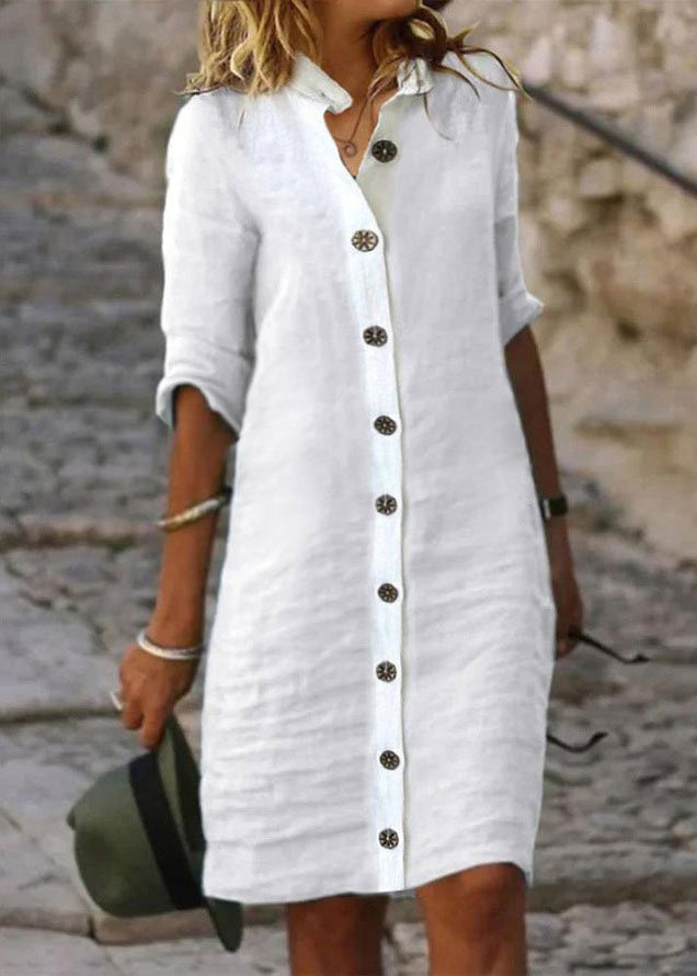 Shirt Dress with Button Front and Half Sleeves, Relaxed Straight Fit