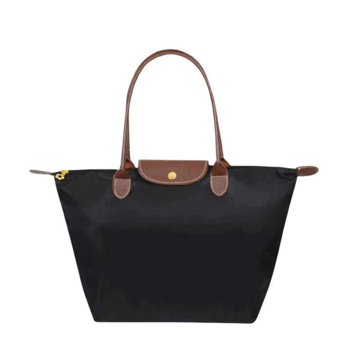 Structured Shoulder Bag with Organized Interior and Dust Bag, Day-to-Night