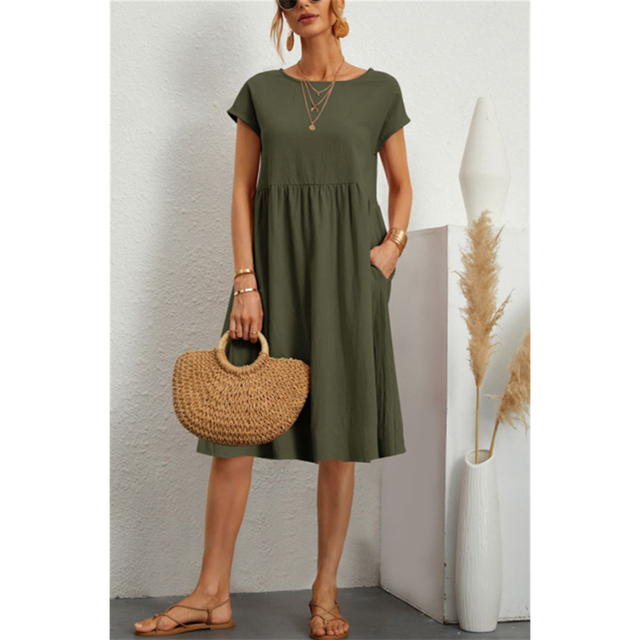 Women's Midi Dress with Lightweight Breathable Fabric and Relaxed Fit, Mid-Calf Length
