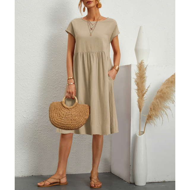 Women's Midi Dress with Lightweight Breathable Fabric and Relaxed Fit, Mid-Calf Length