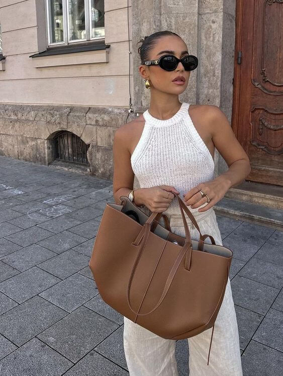Structured Large Tote Bag with Shoulder Handles for Laptops and Work Essentials