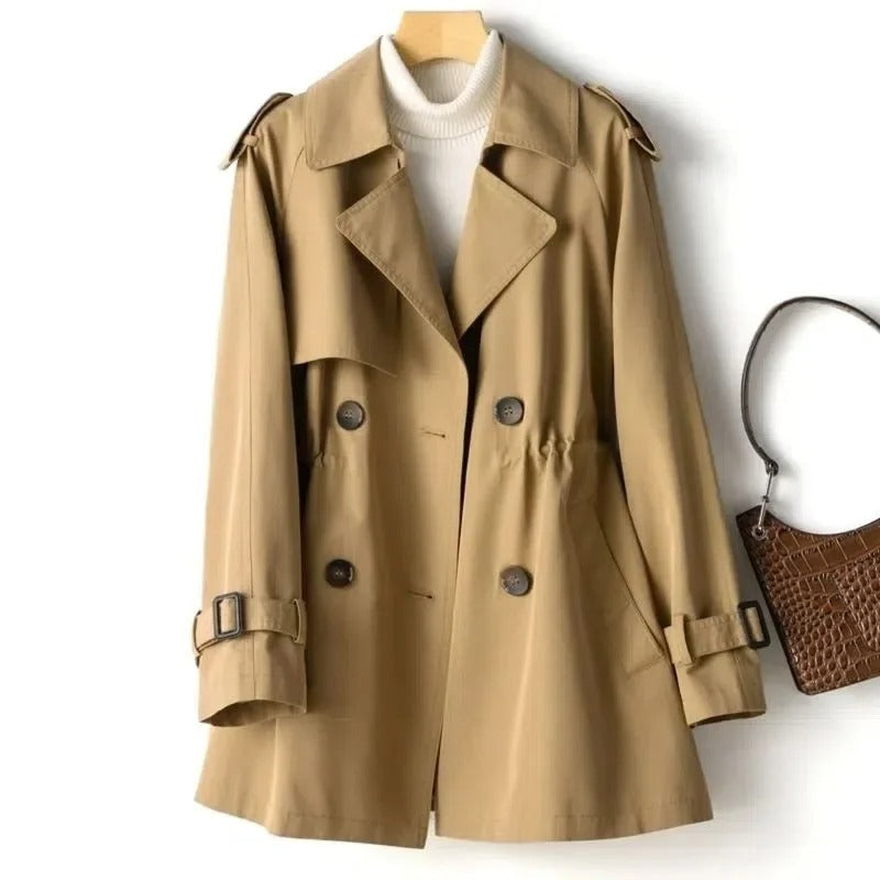 Women's Double-Breasted Trench Coat with Relaxed Fit for Transitional Weather