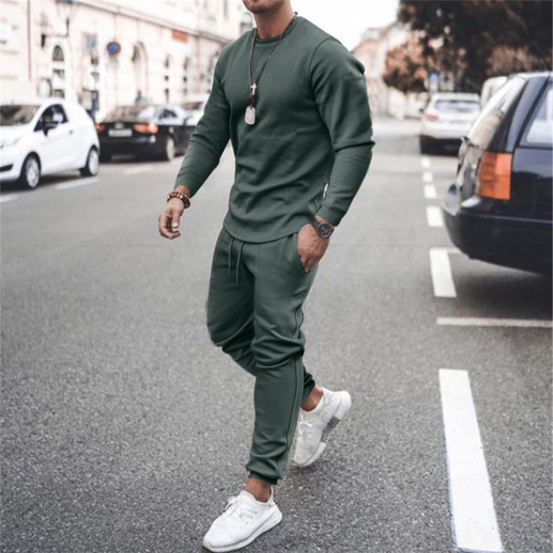 Men's Two-Piece Tracksuit with Cotton-Blend Fabric and Adjustable Waistband, Tapered Fit