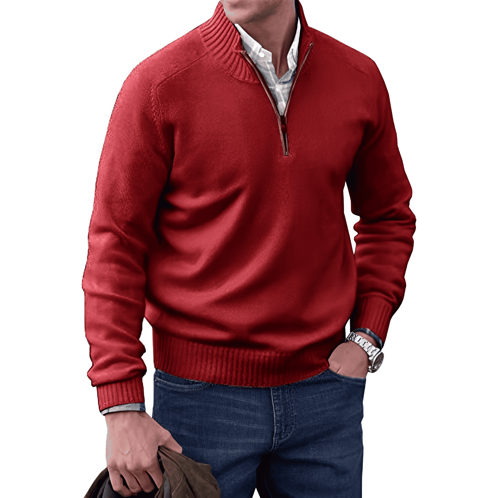 Men's Half Zip Pullover with Soft Knit Blend and Regular Fit, Machine Washable