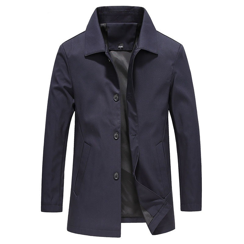 Men's Lightweight Button-Up Jacket with Tailored Fit and Woven Fabric, Machine Washable