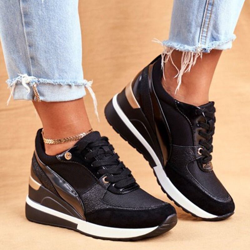 Women's Platform Sneakers with Metallic Accents and Cushioned Footbed