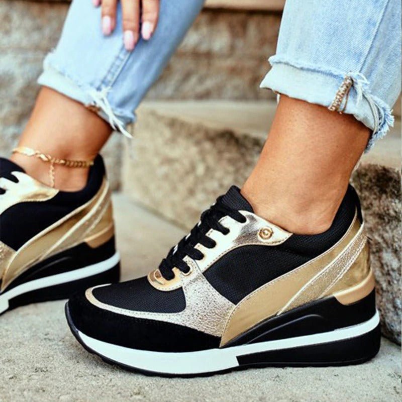 Women's Platform Sneakers with Metallic Accents and Cushioned Footbed