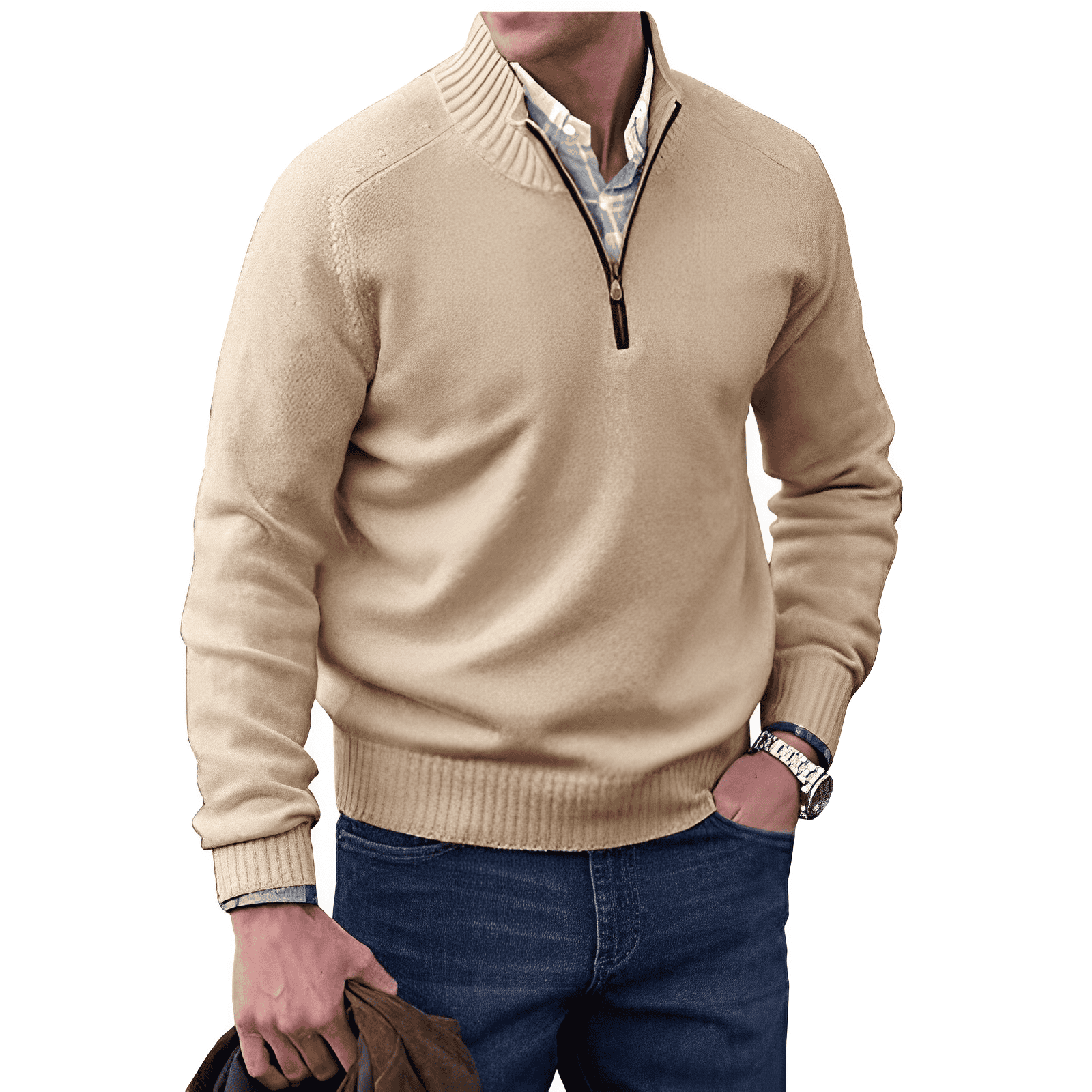 Men's Half Zip Pullover with Soft Knit Blend and Regular Fit, Machine Washable