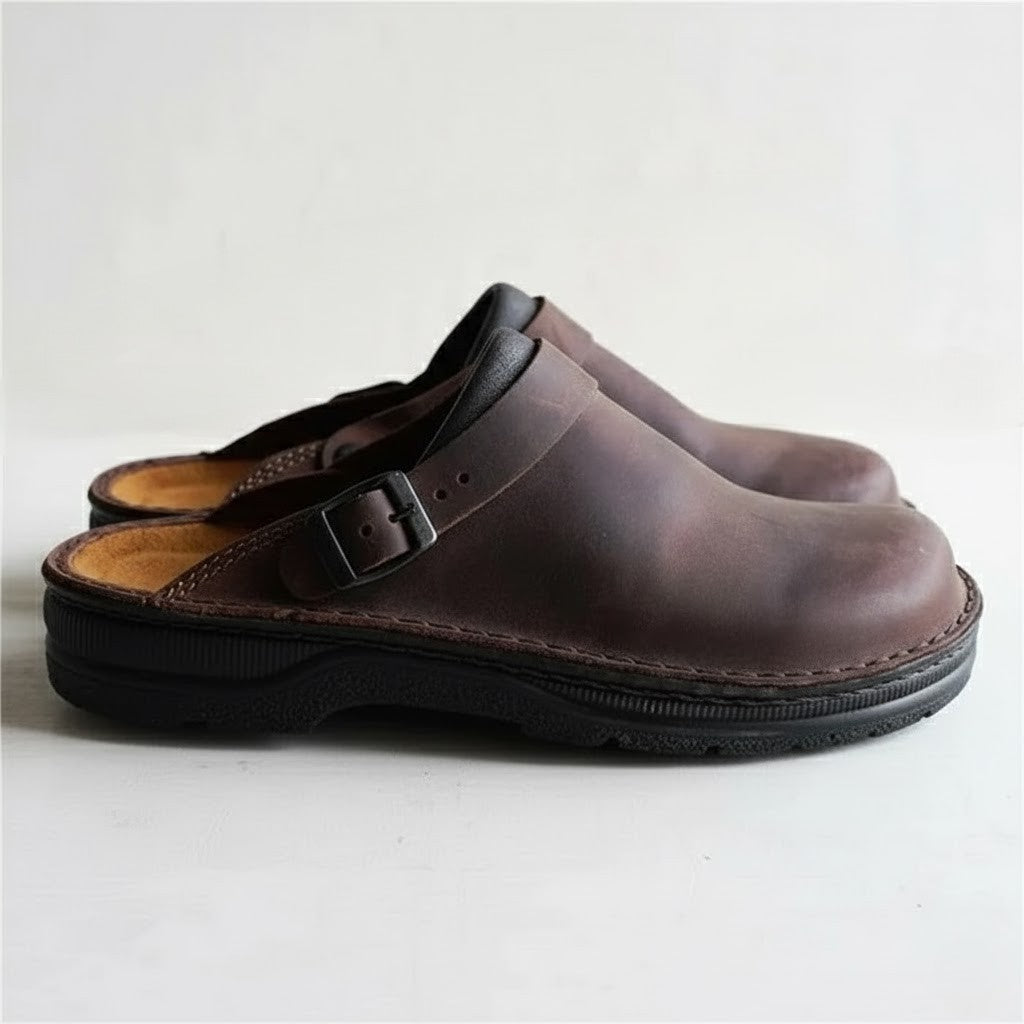 Men's Orthopaedic Clogs with Breathable Leather and Slip-On Design, Cushioned Insole