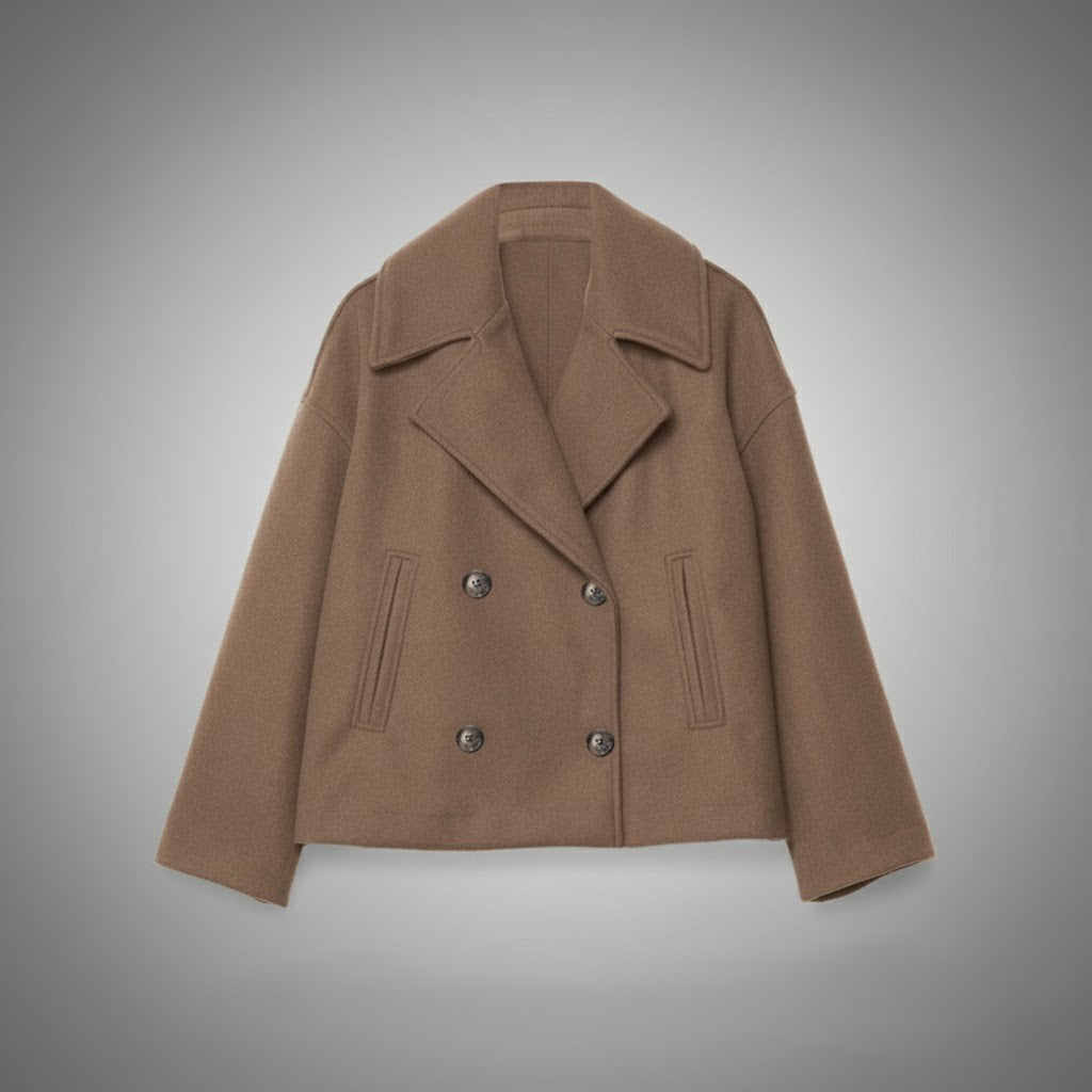 Women's Cropped Jacket with Double Button Closure and Tailored Fit, Lightweight Lining