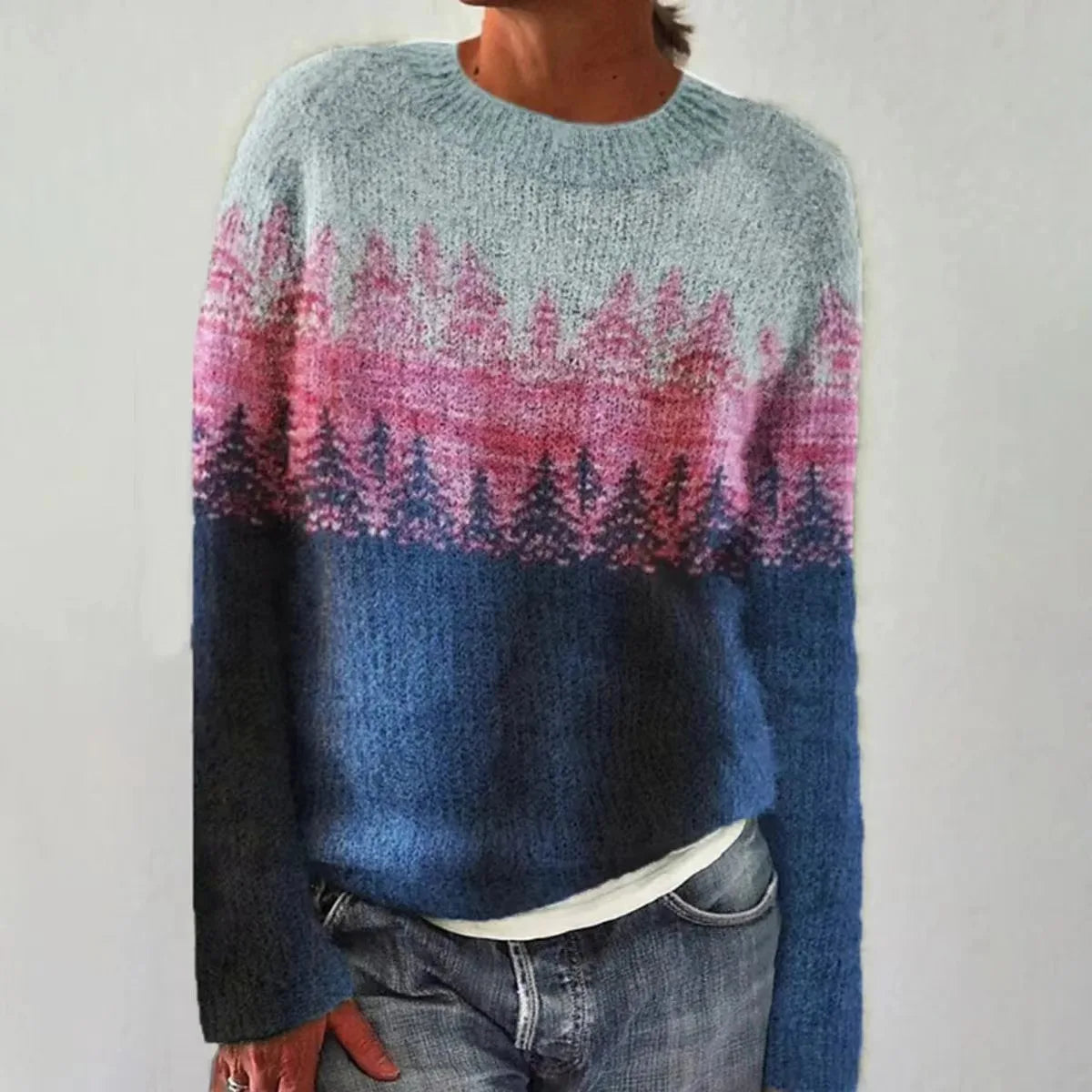Multicolor Nordic-Inspired Sweater with Boat Neckline and Relaxed Fit