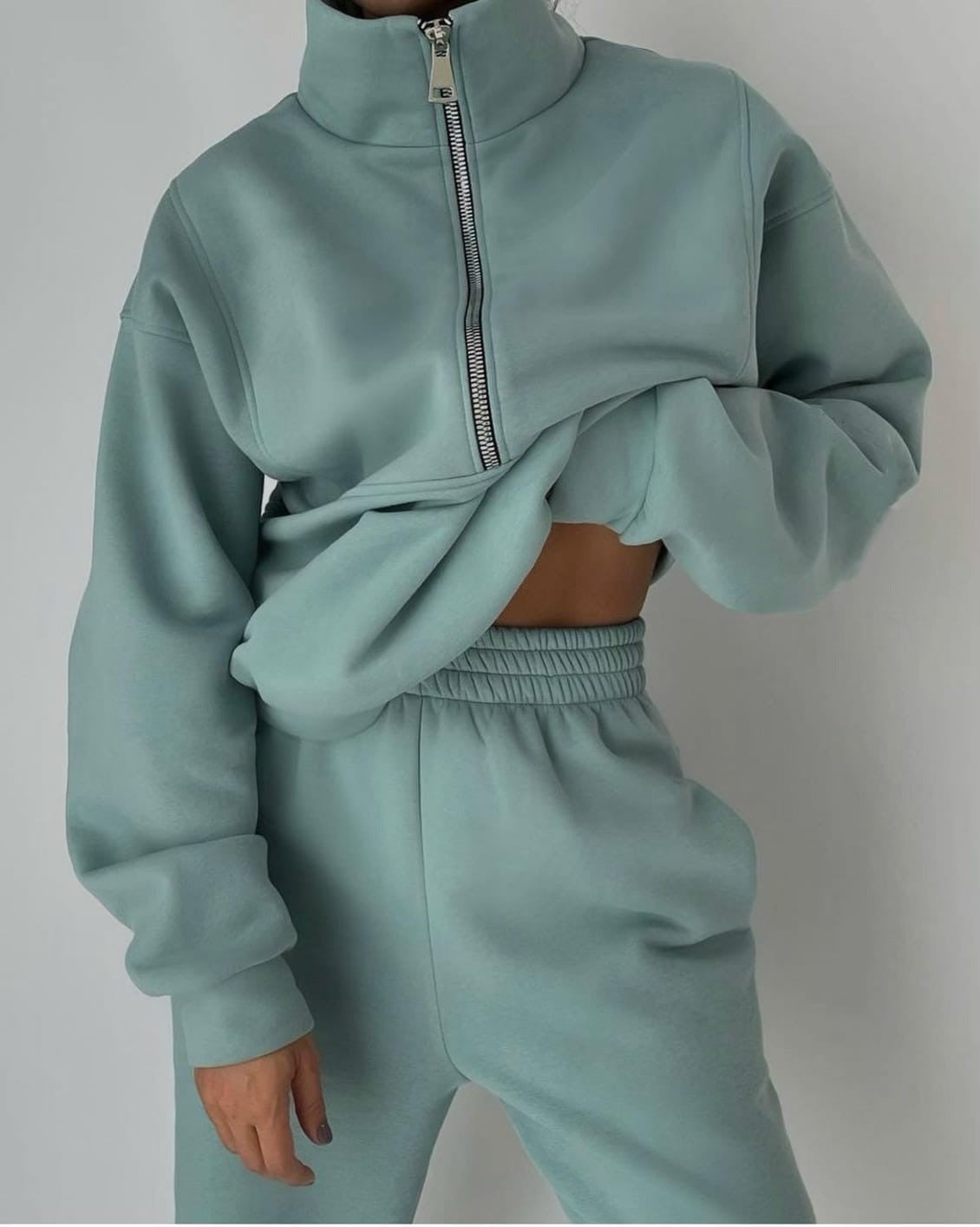 Women's Oversized Loungewear Set with Half-Zip Pullover and High-Waisted Joggers, Knit