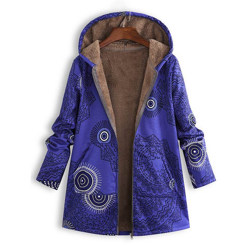 Women's Winter Coat with Adjustable Hood and All-Over Floral Print, Insulated Fill