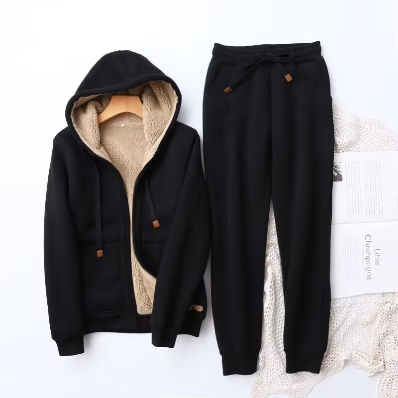 Women's Hoodie and Jogger Set with Brushed Fleece, Kangaroo Pocket, Elastic Waistband