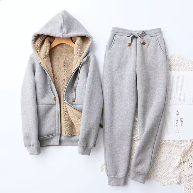 Women's Hoodie and Jogger Set with Brushed Fleece, Kangaroo Pocket, Elastic Waistband