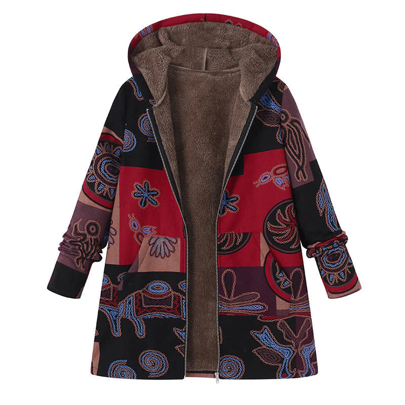 Women's Winter Coat with Adjustable Hood and All-Over Floral Print, Insulated Fill