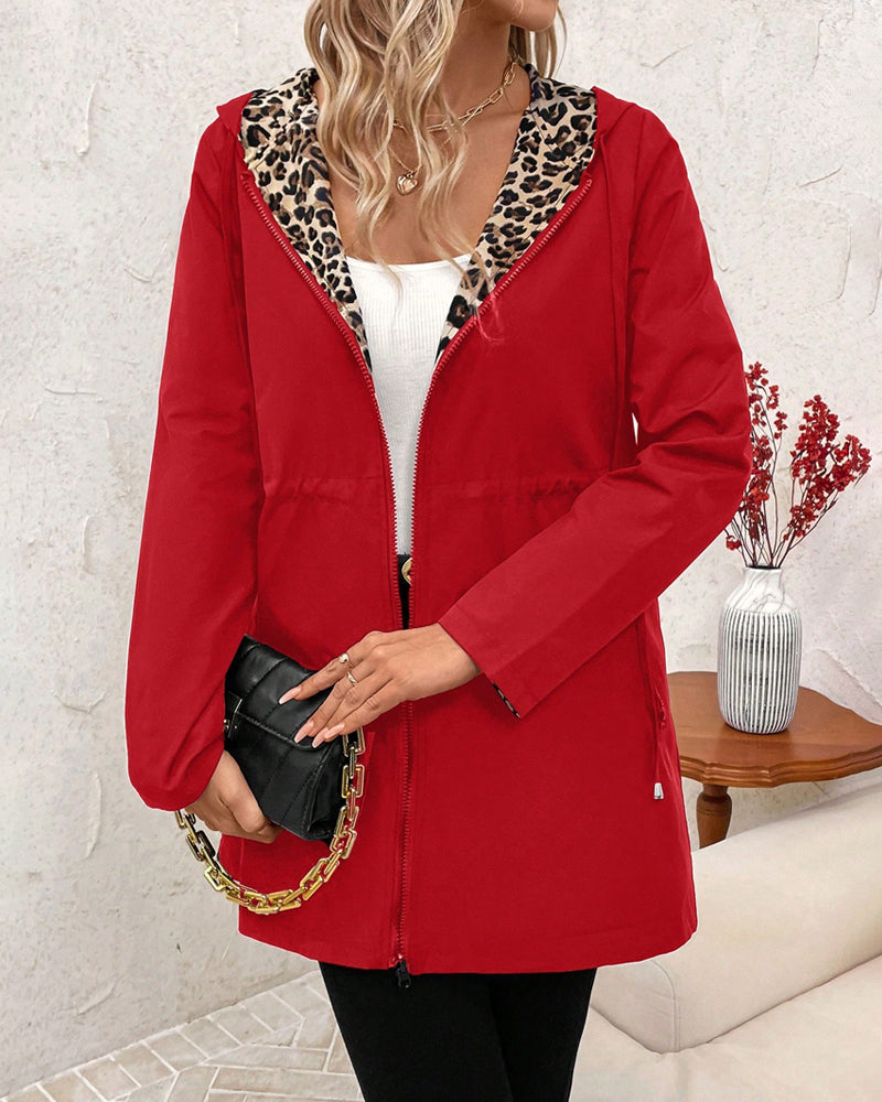 Reversible Coat with Leopard Print and Neutral Side, Relaxed Draping Silhouette