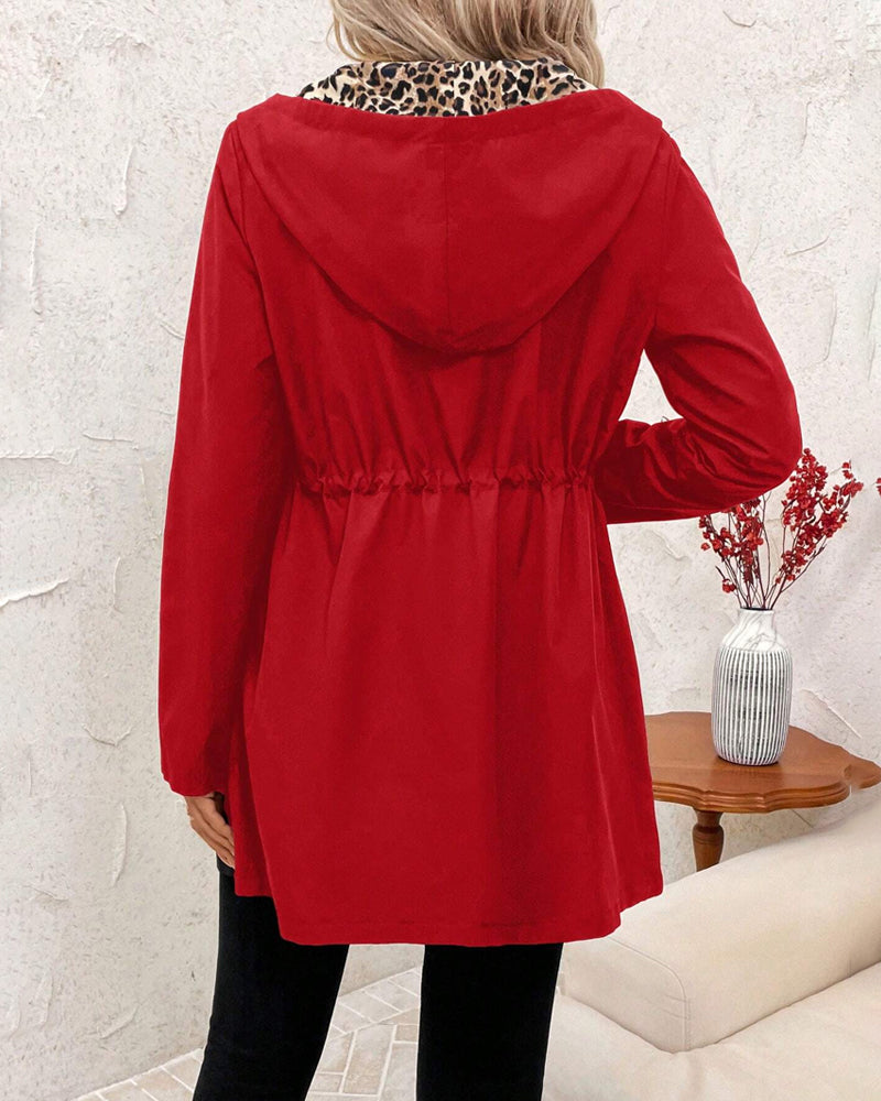 Reversible Coat with Leopard Print and Neutral Side, Relaxed Draping Silhouette