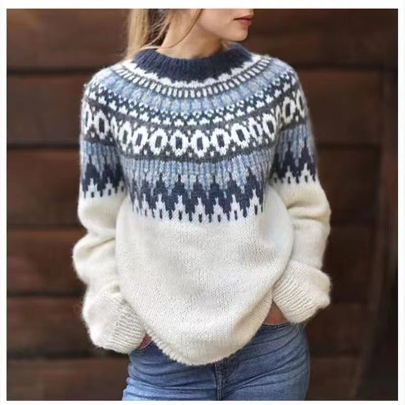 Women's Nordic Sweater with Relaxed Fit and Soft Knit Acrylic, Long Sleeve Winter Pullover