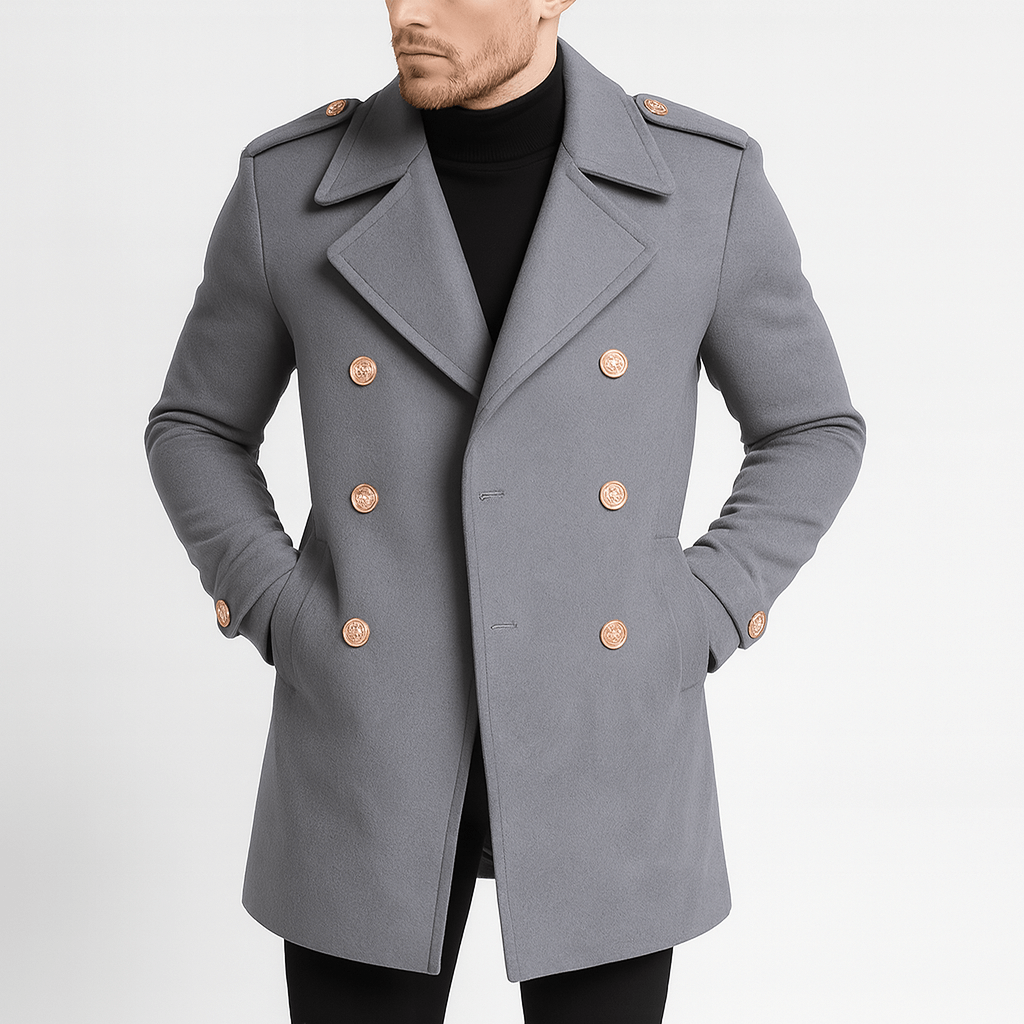 Luminovi | Double-Breasted Wool Blend Coat