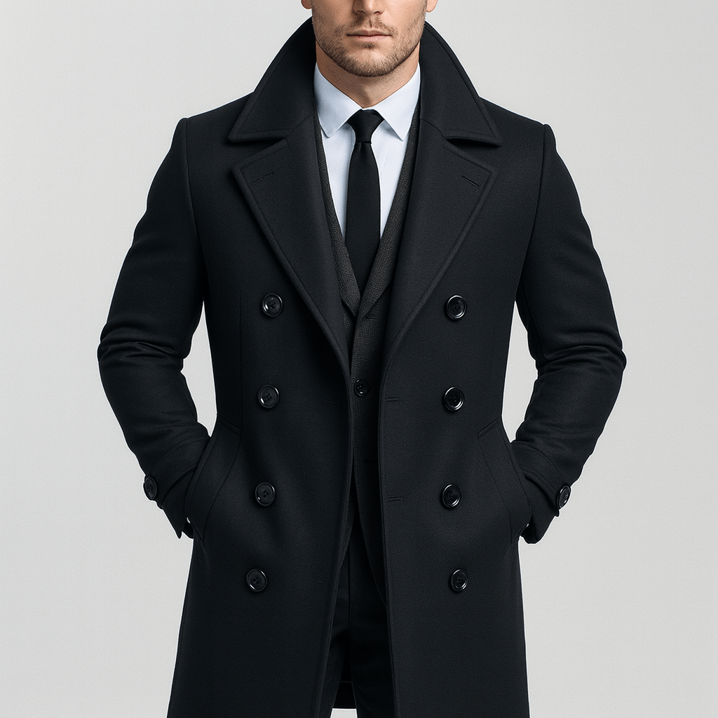 Luminovi | Wool Blend Double-Breasted Overcoat