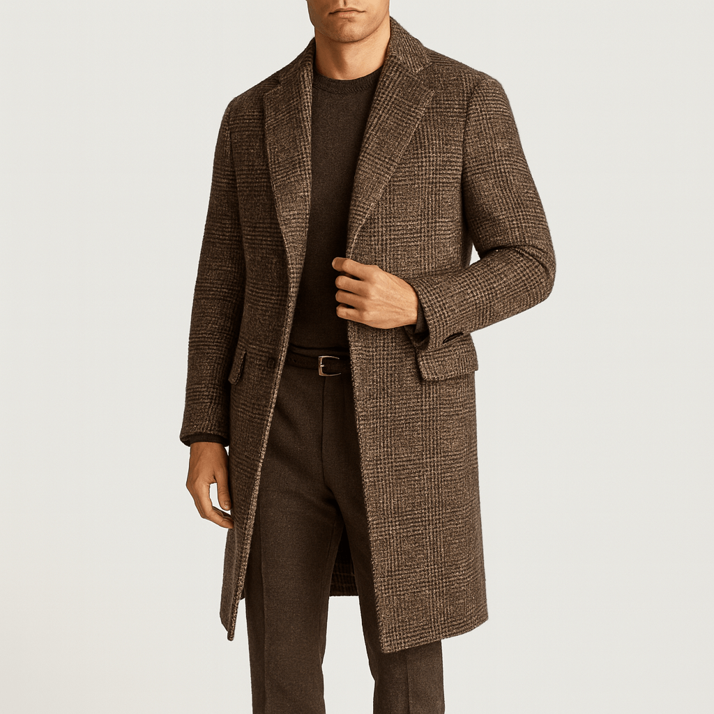 Luminovi | Checked Wool Blend Tailored Overcoat