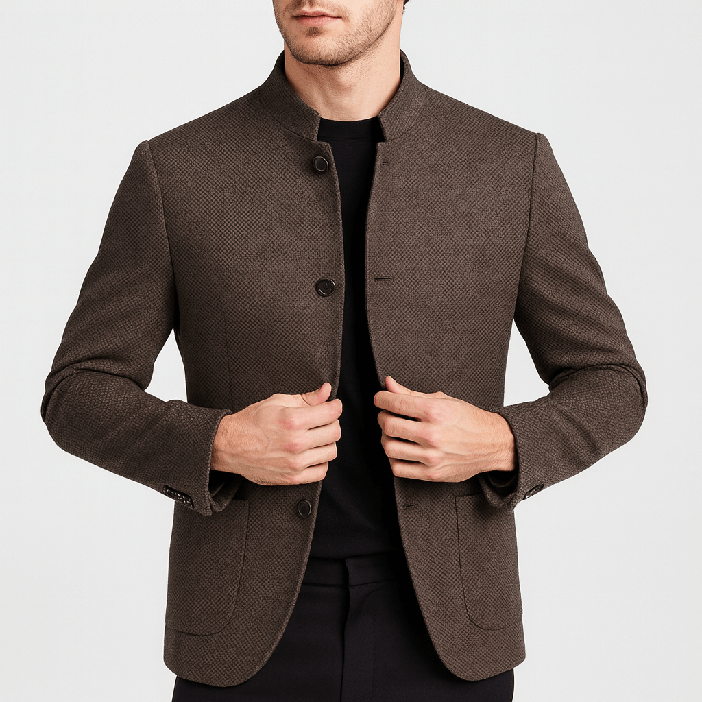 Luminovi | Wool Blend Mandarin Collar Jacket