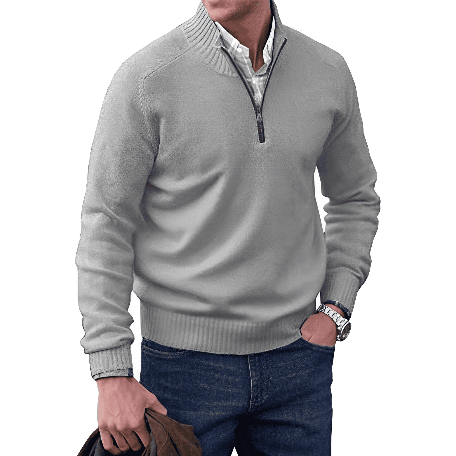 Men's Half Zip Pullover with Soft Knit Blend and Regular Fit, Machine Washable