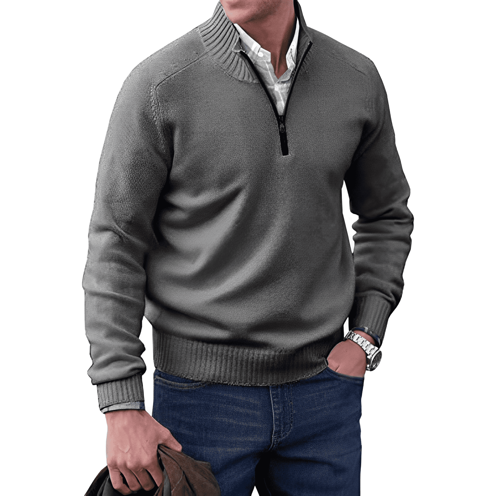Men's Half Zip Pullover with Soft Knit Blend and Regular Fit, Machine Washable