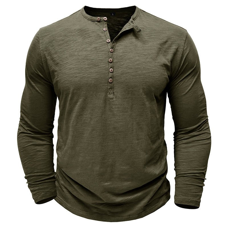 Men's Henley Shirt with Long Sleeve and Soft Breathable Knit, Regular Fit