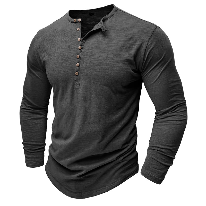 Men's Henley Shirt with Long Sleeve and Soft Breathable Knit, Regular Fit