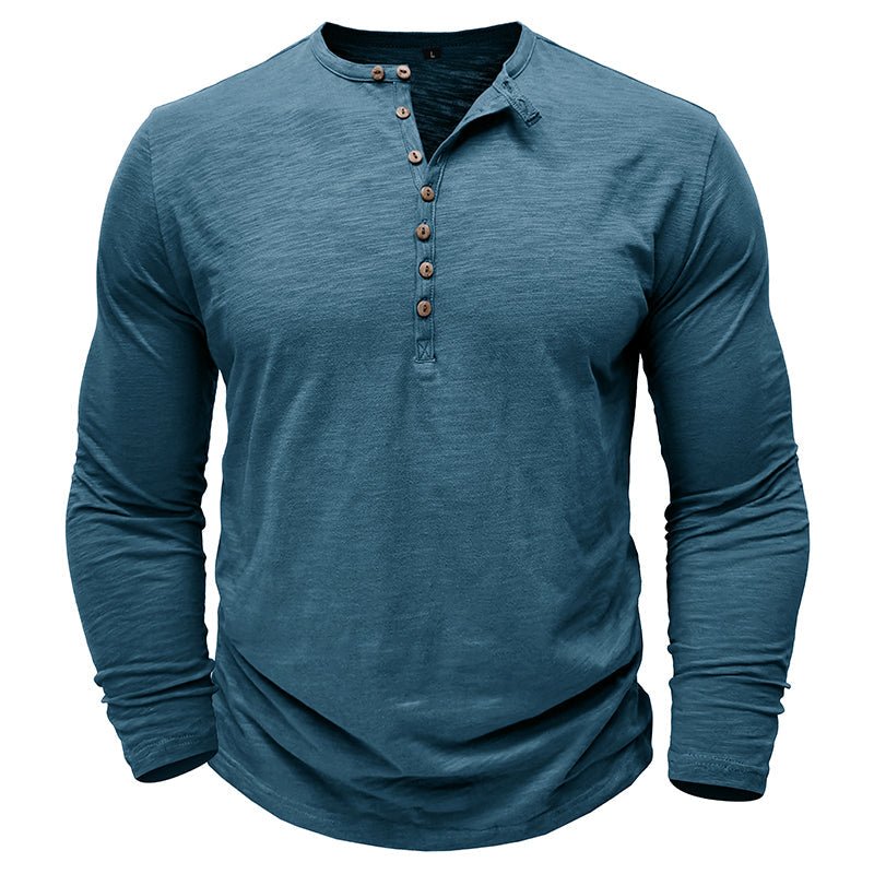 Men's Henley Shirt with Long Sleeve and Soft Breathable Knit, Regular Fit