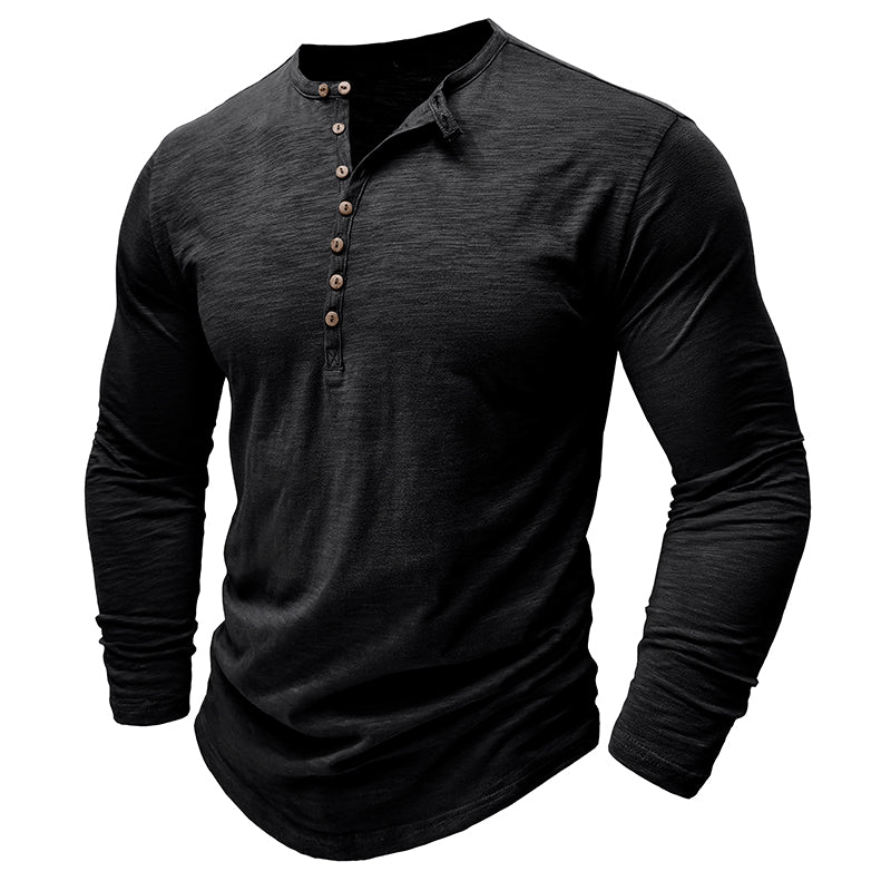 Men's Henley Shirt with Long Sleeve and Soft Breathable Knit, Regular Fit
