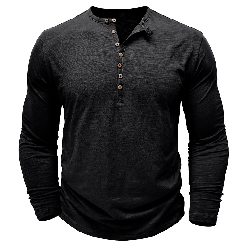 Men's Henley Shirt with Long Sleeve and Soft Breathable Knit, Regular Fit