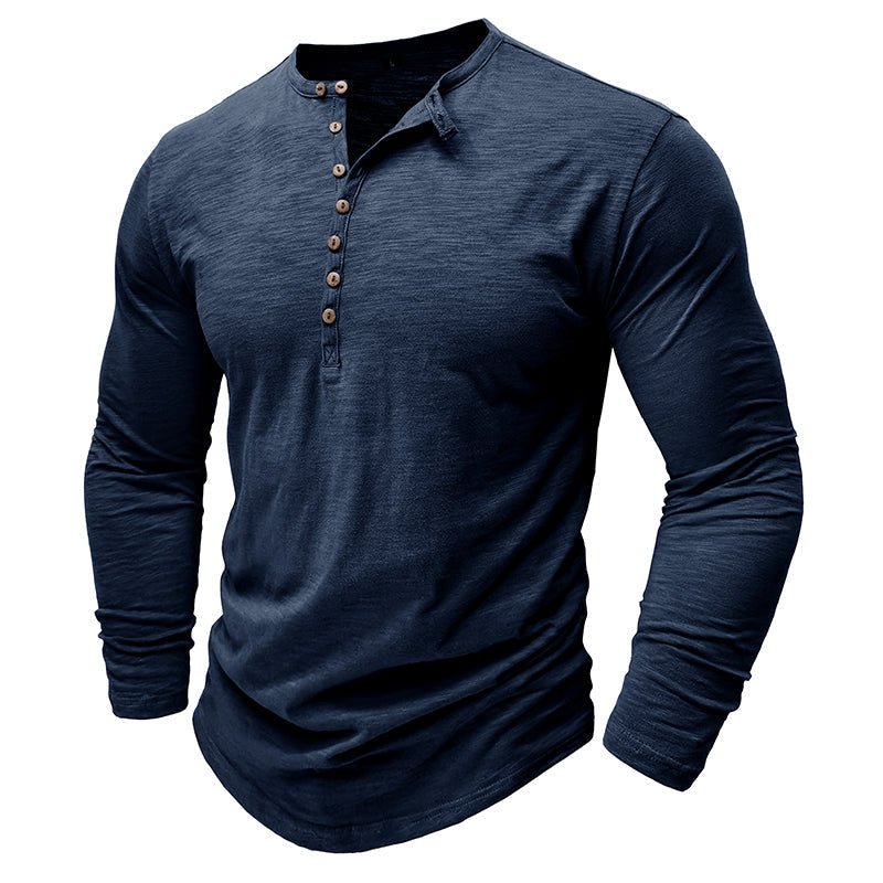 Men's Henley Shirt with Long Sleeve and Soft Breathable Knit, Regular Fit