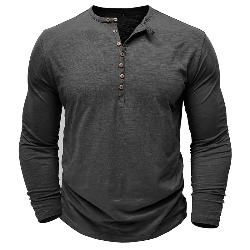 Men's Henley Shirt with Long Sleeve and Soft Breathable Knit, Regular Fit